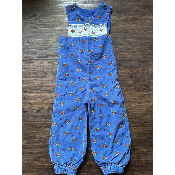 Vintage 70s 80s Y2K Retro USA Corduroy Romper Button Up Smocked PlaneOveralls s7 - Picture 1 of 6